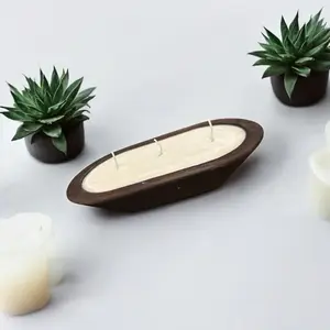 Dough Bowl Candle - Simple Design with Three Wicks Presented in a beautiful reusable Wooden bowl  Decor