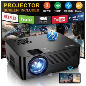 5G WiFi Bluetooth Native 1080P Projector[Projector Screen and Bag Included], 15000LM Full HD Movie Projector, 300" Display Support 4k Home Theater,Compatible with iOS/Android/XBox/PS4/TV Stick/HDMI Audio Connection Game  Phone Speaker Wireless