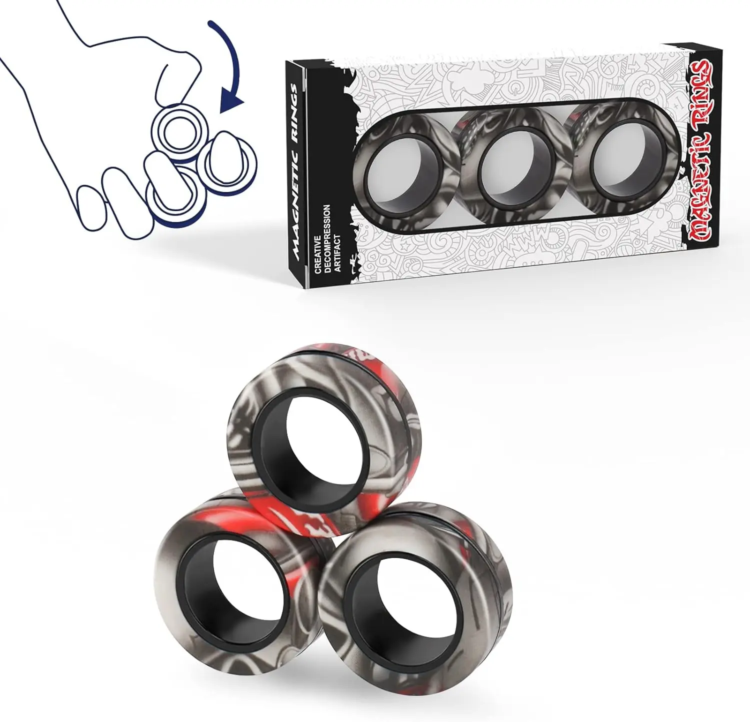 3PCS Magnetic Rings Fidget Toy Set Idea ADHD Hand Exerciser Fidget Toys Adult Fidget Magnets Spinner Rings for Anxiety Relief Therapy Fidget Pack Great Gift for Adults Teens Kids
