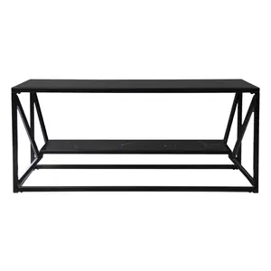 HomeRoots 42 in. Rectangular Glass & Metal Contemporary Coffee Table, Black Glass Tabletop, Indoor Tables & Desks Furniture, Rectangular Coffee Tables
