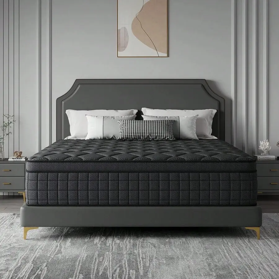 12-Inch Queen Size Cooling Hybrid Foam Mattress in a Box - Pocket Springs, Motion Isolation, Silent Sleep, Medium Firm Lumbar Support, Pressure Relief, Breathable Polyester-Cotton Blend, Fast Shipping for Adults, Memory Foam, Cooling Mattress, Premium Bed