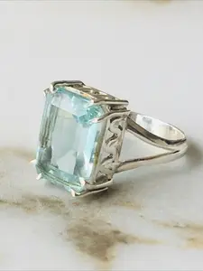 1PC Vintage Charm Blue Cubic Zirconia Solitaire Ring Women Fashion Engagement Rings Silvery Birthstone Ring Wedding Engagement Proposal Promise Ring Birthday and Valentine's Day Gifts