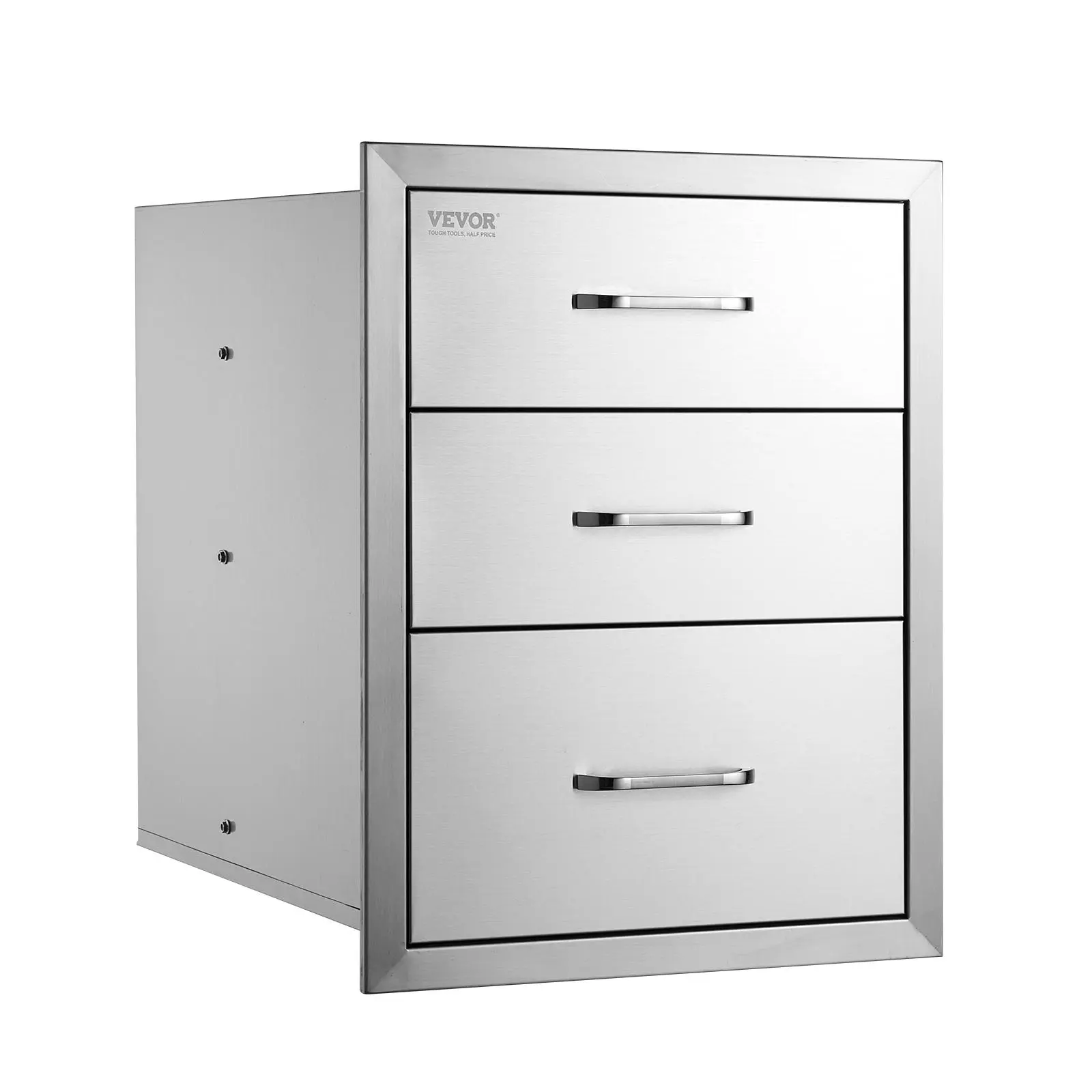 【Backtoschool】VEVOR 18x23x23 In Stainless Steel Triple Access BBQ Drawers with Chrome Handle, Outdoor Kitchen Drawers and Storage, Easy-Assemble Kitchen Storage Cabinet with Silent Rails, Outdoor Drawer