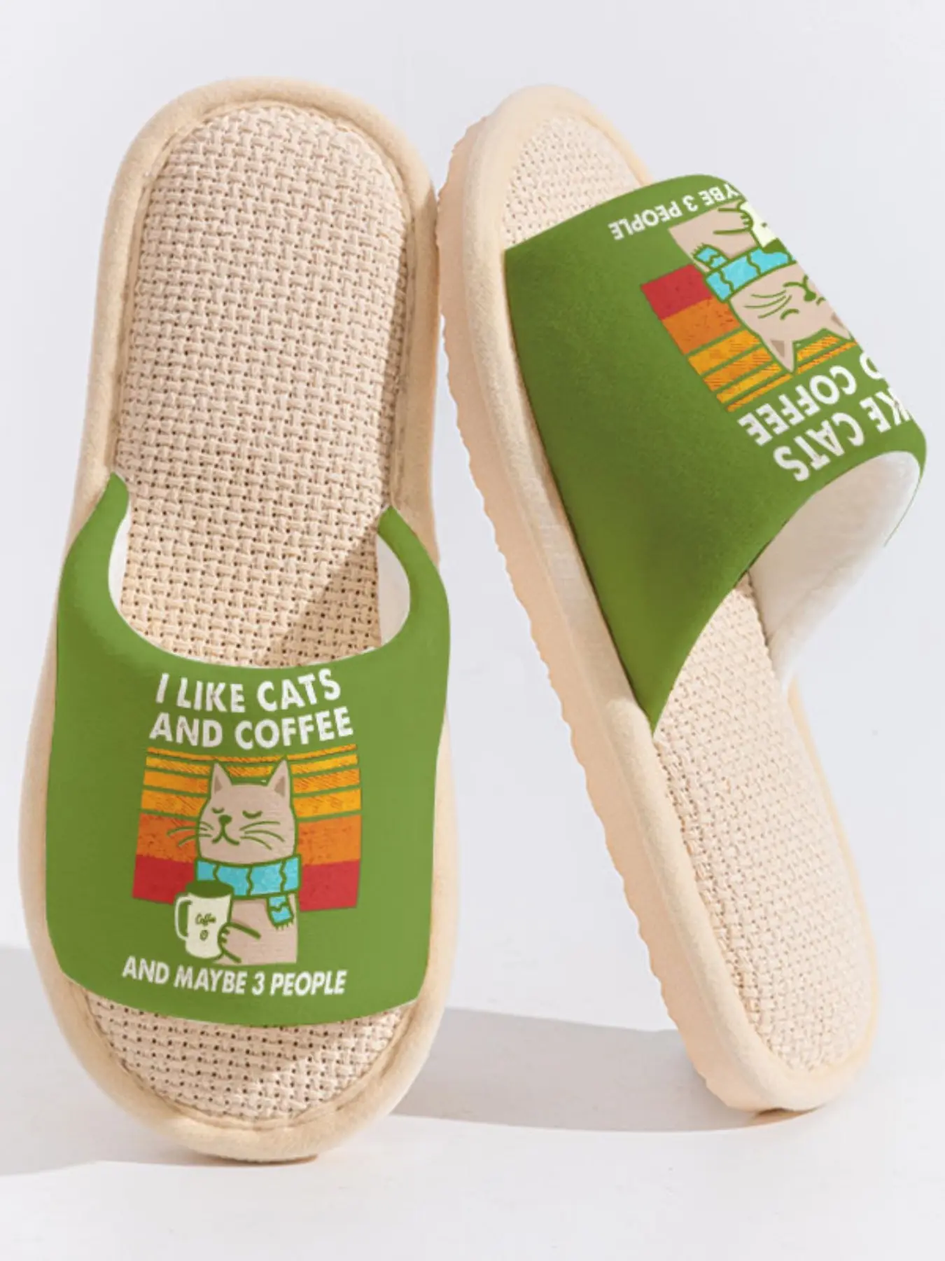 Cat Coffee Funny Slogan Vintage Slippers Cloud-Feeling Cozy Introvert Style Indoor Outdoor Must-Have