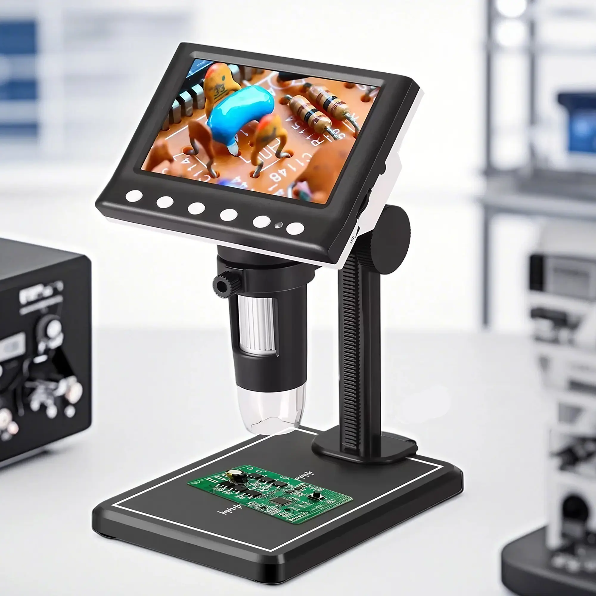 1000X HD LCD Digital Microscope, Usb Powered Microscope, 8-LED Adjustable Lighting Diagnostic Tool, Portable Wireless for Android/iOS Live View, One-Touch Focus Precision Imaging, for Circuit Repair/Jewelry/Research, With 32GB Card Multi-Scene Kit