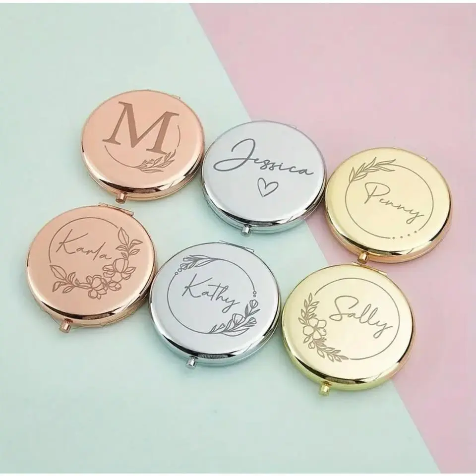 Personalized Compact Mirror - Custom Engraved Mirror with Name or Initial, Available in Gold, Silver, and Rose Gold Finishes, Lightweight & Compact