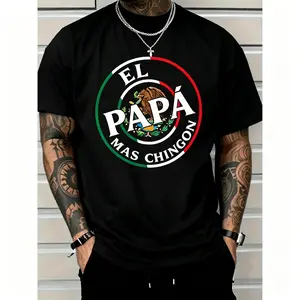 Father’s Day “El Papa Más Chingón” funny Mexican dad premium T-shirt — funny men’s short-sleeve graphic T-shirt series, black, huggy