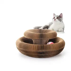Magic Organ Cat Scratching Board, 1 Count Interactive Scratch Pad with Ball, Cat Scratcher for Grinding Claw, Furniture Protector, Retractable Kitten Toy