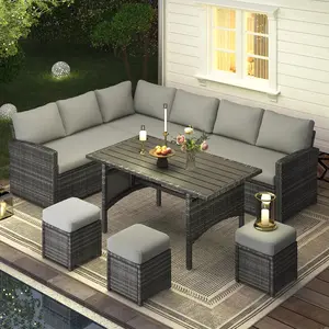【Multiple packages arrived at different times】AECOJOY 7 Pieces Patio Furniture Set, Outdoor Sectional Sofa Conversation Set, All Weather Wicker Rattan Dining Table & Chair with Ottoman