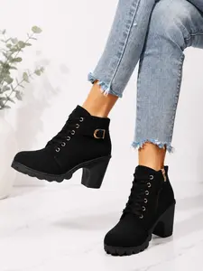 Women's Chunky Heel Short Boots, Fashion Lace-Up Boots, Business Casual Boots, Comfortable Fall Winter Ankle Boots, Ideal for Daily Commute & Casual Wear