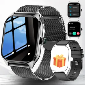 GAWSUG 2.01" Big Screen Smart Watch with 2 Straps (Milanese + Silicone), Bluetooth Call, Zinc Alloy Fashion Watch for Men Women, Perfect Gift