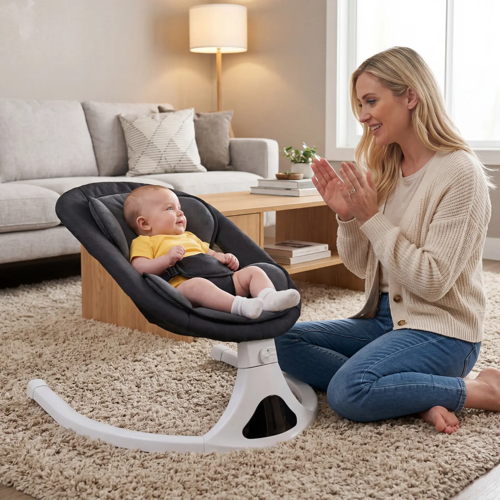 Unisex Baby Electric Swing for 0-6 Months Newborns - Bluetooth, Remote Control, 5-Speed Portable Rocking Chair, 12 Lullaby Sounds, 3-Point Widened Safety Belt, Plain Breathable Cloth Baby Accessories