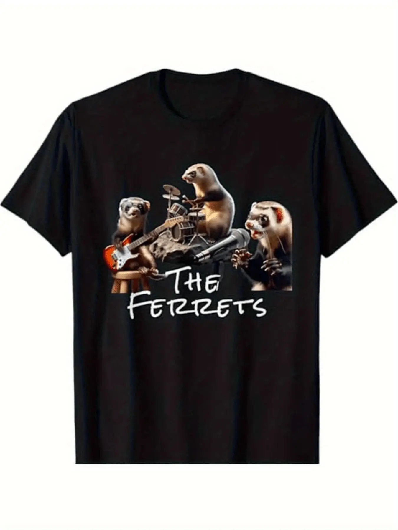 Men'S Humorous Ferret-Themed Rock Band Graphic Tee unisex soft cotton short sleeve t shirt, vintage graphic casual tee for men women teens, perfect birthday holiday gift for camping travel gym daily street  wear