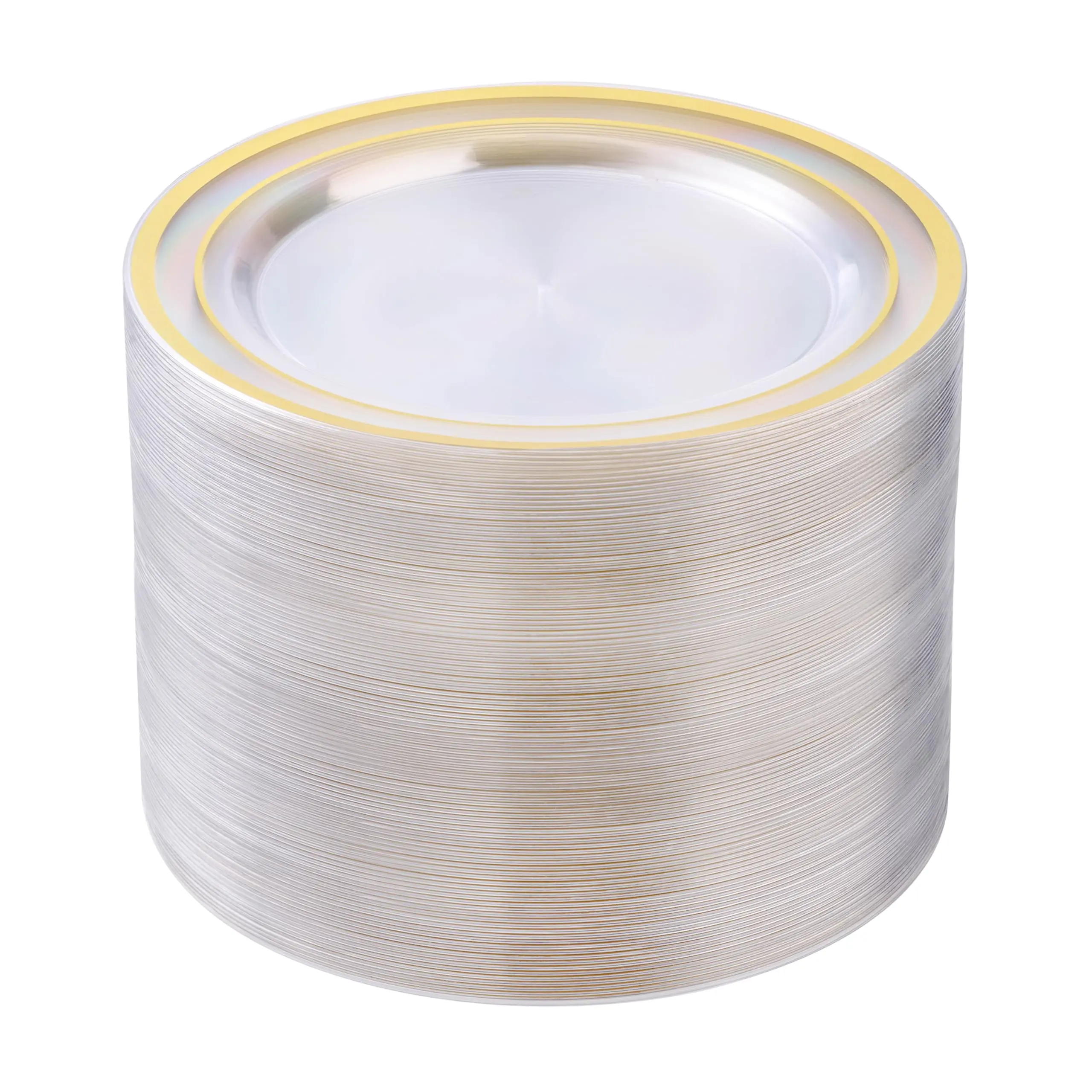 100PCS Clear Plastic Plates for Party, Disposable Plates with Gold Rim, Heavy Duty Dinner Plates for Wedding and Birthday