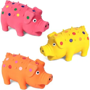 3 count Squeaky Latex Grunting Pig  Toys, 4 Inch Prank Nosie Maker Puppy  Toys Rubber Squeeze  for Dogs