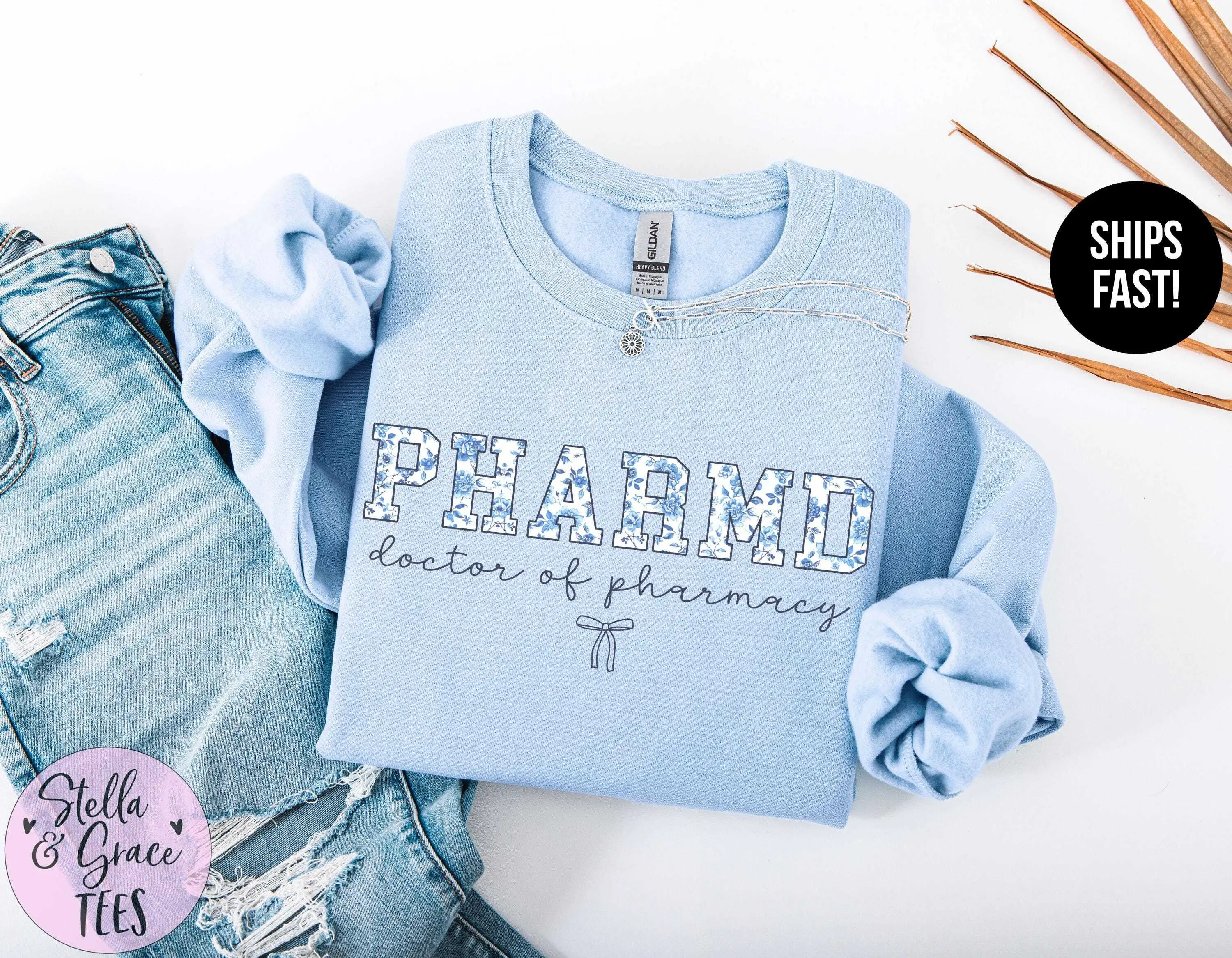 PharmD T-Shirt / Sweatshirt / Hoodie, Blue Toile Pharmacist shirt , Pharmacy School shirt, Pharmacist , PharmD Cotton Fabric Womenswear