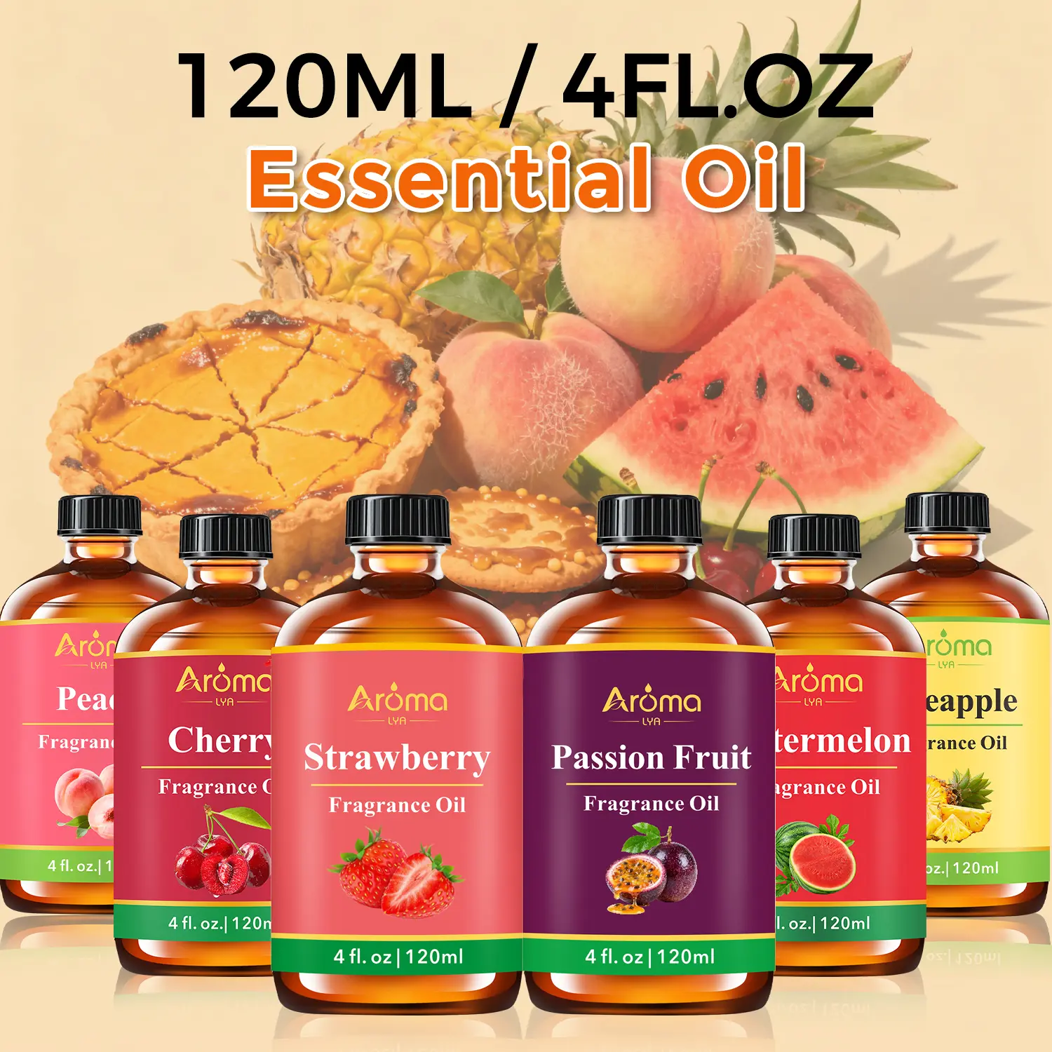 Natural Scent Essential Oils Pineapple, Watermelon, Peach, Cherry, Strawberry, Blueberry, Passion Fruit Fragrance Oils For Humidifiers Diffusers Candles 4oz