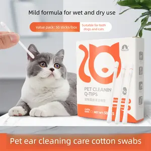Pet Ear Cleaning Cotton Swabs – Earwax & Odor Remover for Cats & Dogs, Individually Wrapped, Break-to-Release Liquid, Dry/Wet Dual-Use, 100 Pack