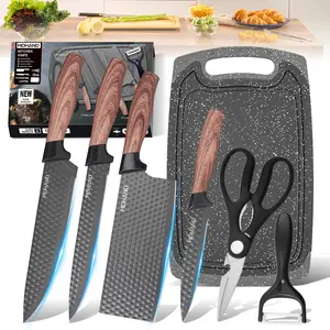 MDHAND Kitchen Knife Set - Professional Chef's Knife, Slicing Knife, Scraper, Scissors and Cutting board - High Carbon Stainless Steel with Ultra-Sharp Blades, Best Gift#Summervibes