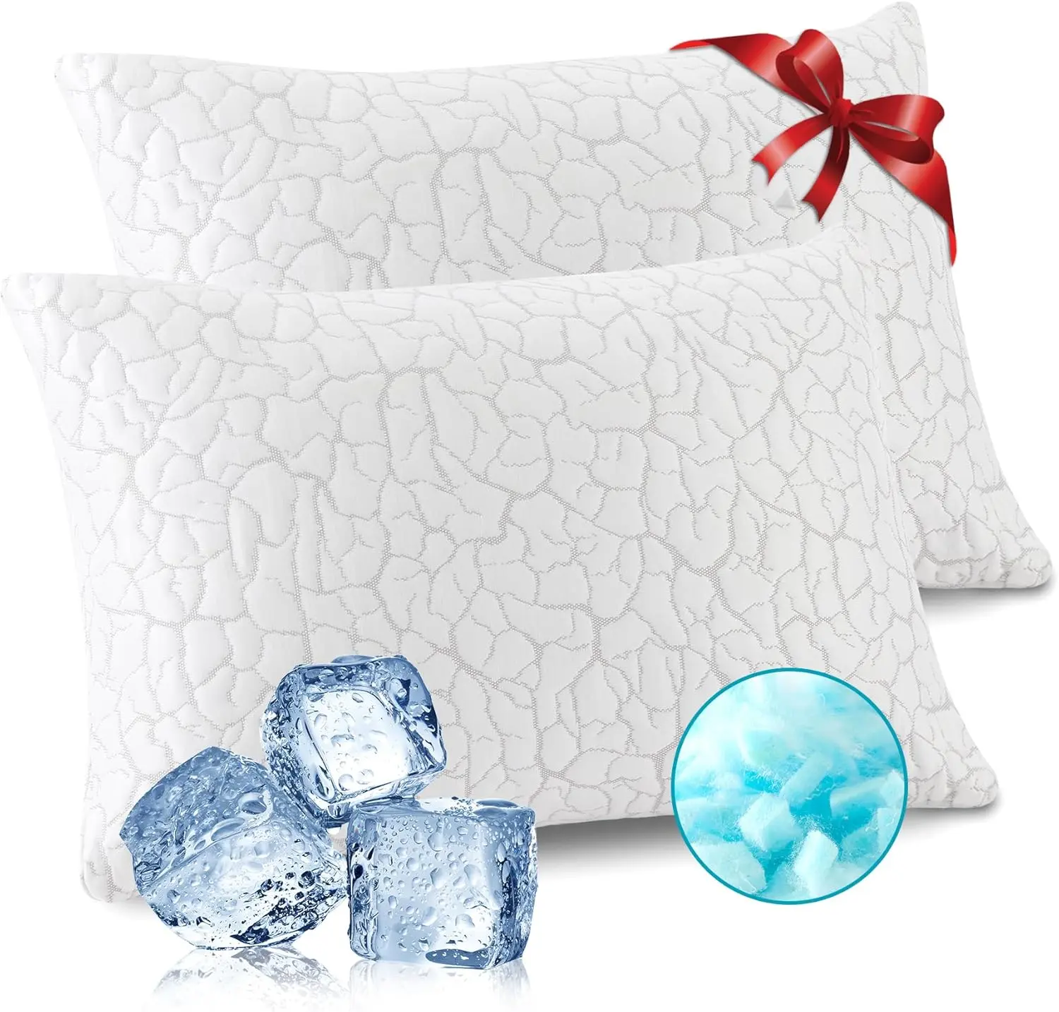 2-Pack Queen-Size Adjustable Shredded Memory Foam Bundle Standard Pillows for Sleeping - Firm Bedding Pillows with Removable Washable Cover, Cooling Design for Hot Sleepers (Side, Back Positions)