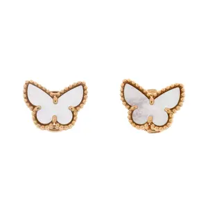 Pre-owned Van Cleef & Arpels Sweet Alhambra Butterfly Stud Earrings 18K Yellow Gold and Mother of Pearl by Rebag