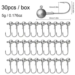 30pcs Heavy-Duty Fishing Hooks, Round Lead Jig Head Hooks for Freshwater & Saltwater Fishing, Sharp, Non-Corrosive, for Bass, Trout, Pike, Catfish - Ideal for Soft Baits, Lures, Live Bait - Professional & Amateur Anglers
