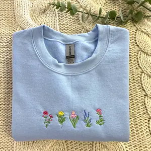 Embroidered Wildflower Sweatshirt - Floral Botanical Gift for Women