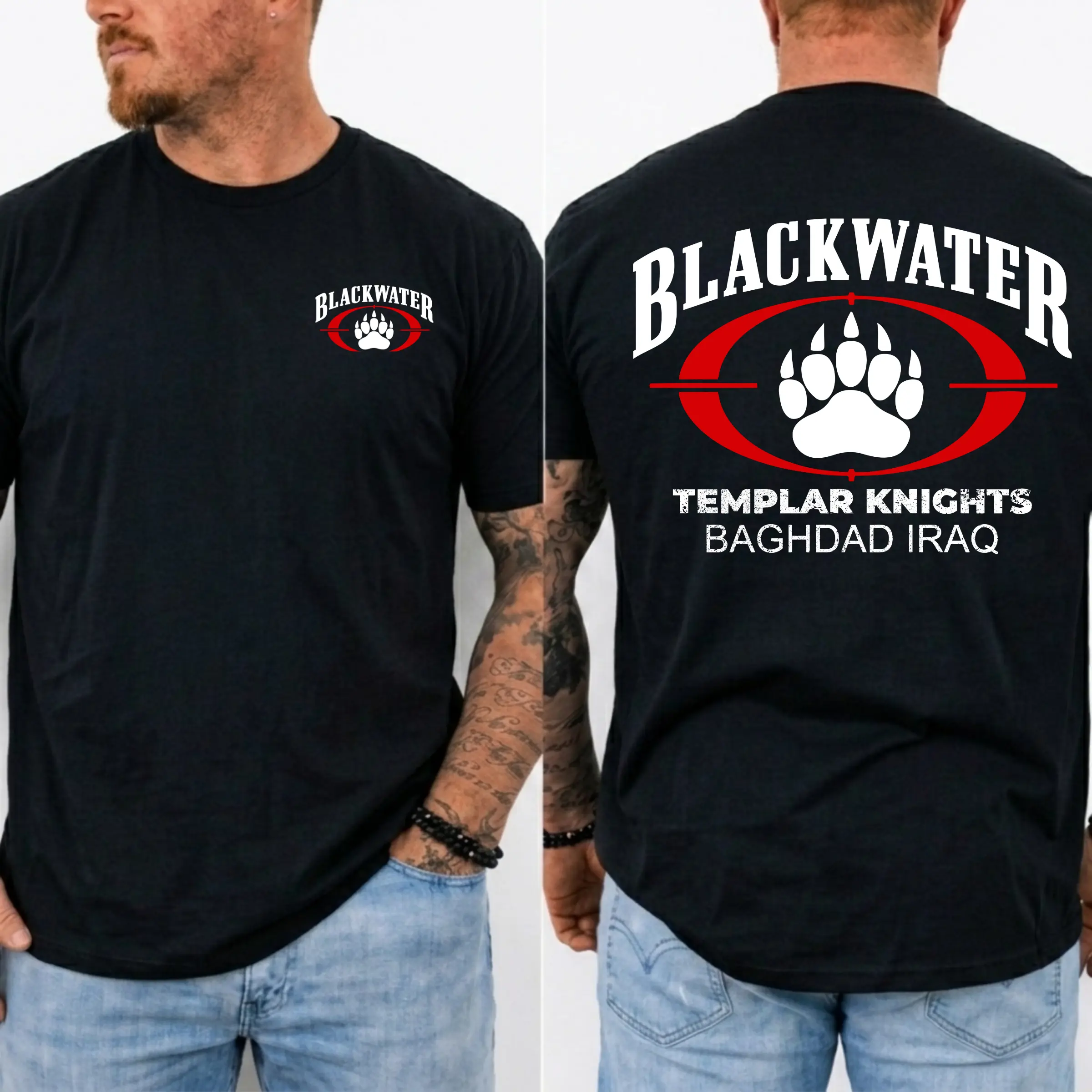 Blackwater Templar Knights Baghdad Iraq Graphic T-Shirt, Retro Tactical Military Tee, Veteran Style Shirt, Outdoor Gift for Men, Made in USA
