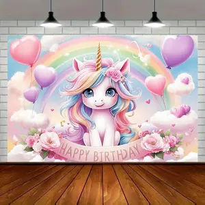 Modern Farmhouse 1pc Unicorn Print Amber Glow 100% Polyester Birthday Banner (75g/m²), Versatile Wall Decor for Home & Party, Colorful Room Ornament,summerwins