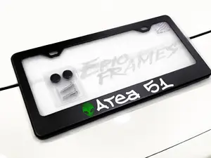 Area 51 UFO / UAP Alien Car License Plate Frame Black Stainless-Steel Metal