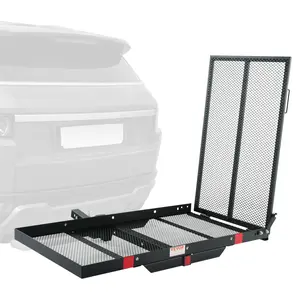 VEVOR Hitch Mount Cargo Carrier, 45.3" x 25.6" Iron Hitch Cargo Rack with Folding Ramp, Hitch Rack Basket with Stabilizer and Straps, 500LBS Mobility Scooter Carrier Fit 2" Hitch Receiver