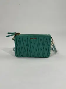 Pre-owned miu miu LAMB Crossbody Bags Matelasse Crossbody (8.3 × 4.3 × 2.4 inch) Emerald Green Quilted Leather Gold Hardware Shoulder Handbag