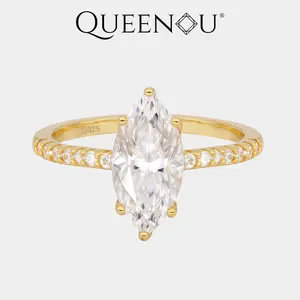 【976】Marquise Synthetic Moissanite Ring | 2CT/3CT Option | Halfway Diamond Band
