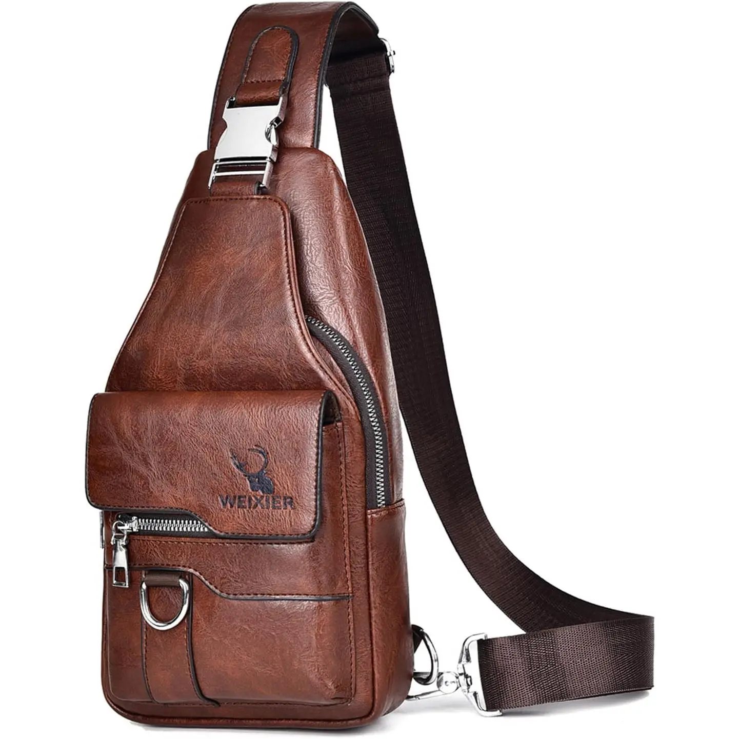 High-end PU leather messenger bag for men and women, with adjustable shoulder strap, zipper closure, waterproof, multi-functional, multi-compartment design, lightweight and durable, suitable for outdoor sports, hiking and daily commuting, holiday gifts