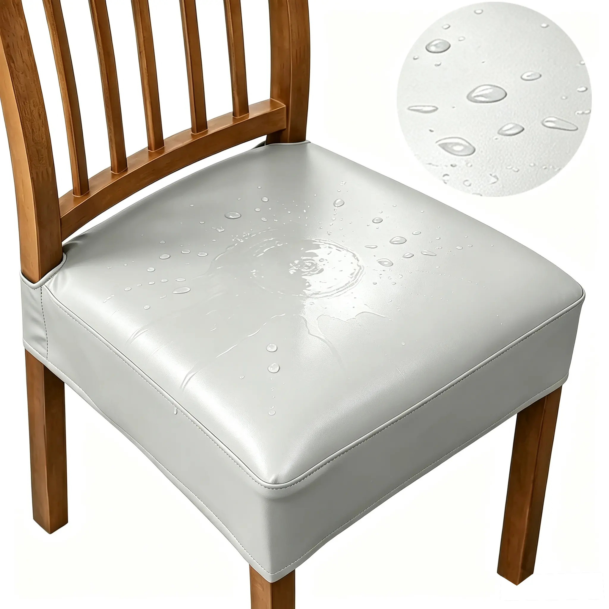 Waterproof PU Leather Dining Chair Seat Covers, Stretch Removable Washable Kitchen Chair Slipcovers, Pet Friendly With Rear Gap Design, Elastic Chair CoverRear Covers,Home Decor,Set of 2/4/6