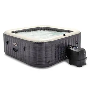 Intex PureSpa Plus Greystone Inflatable Square Hot Tub with 170 Air Jets Portable & LED LIGHTS 290-Gallon Capacity 1-Year Warranty