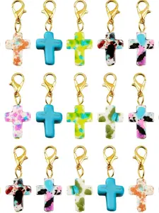 30pcs Resin Cross Keychains, Multicolor Mixed Cross Charms with Lobster Clasp, DIY Jewelry Making Accessories, Keychain Set, Random Delivery