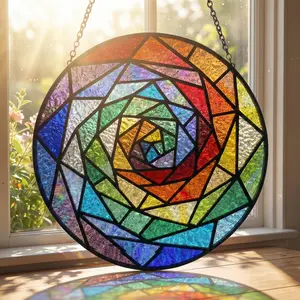 Rainbow Celestial Acrylic Suncatcher – Stained Glass Style Window Hanging, 70th Birthday Gift for Mum, Colorful Sun Catcher Decor