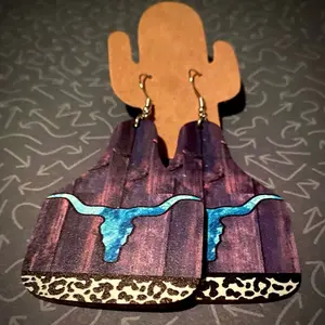 Laser Cut Wooden Longhorn Earrings