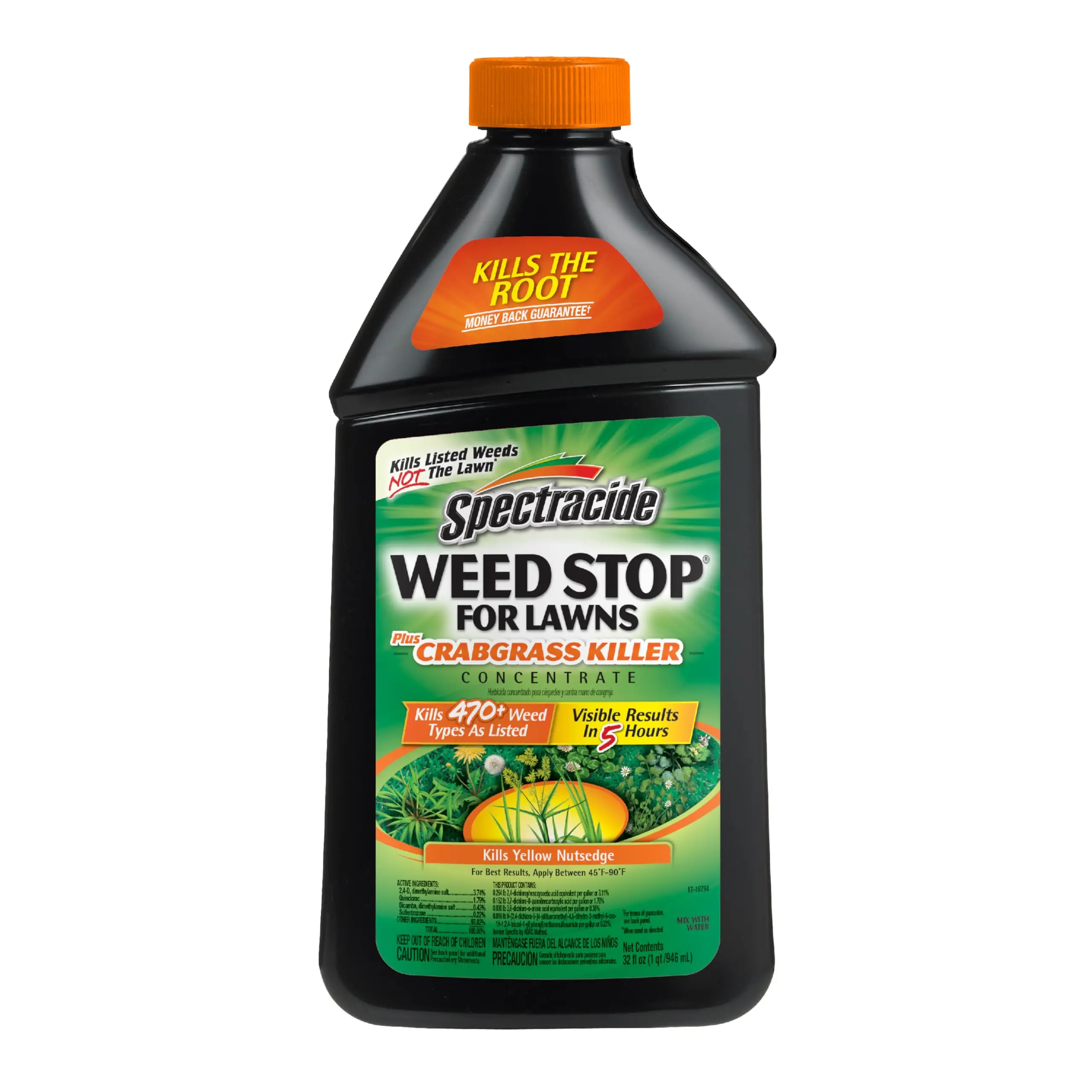 32 oz Lawn Weed & Crabgrass Killer Concentrate, Covers Up to 5,000 Sq. Ft., Controls Over 470 Broadleaf & Grassy Weeds, Rainproof Formula