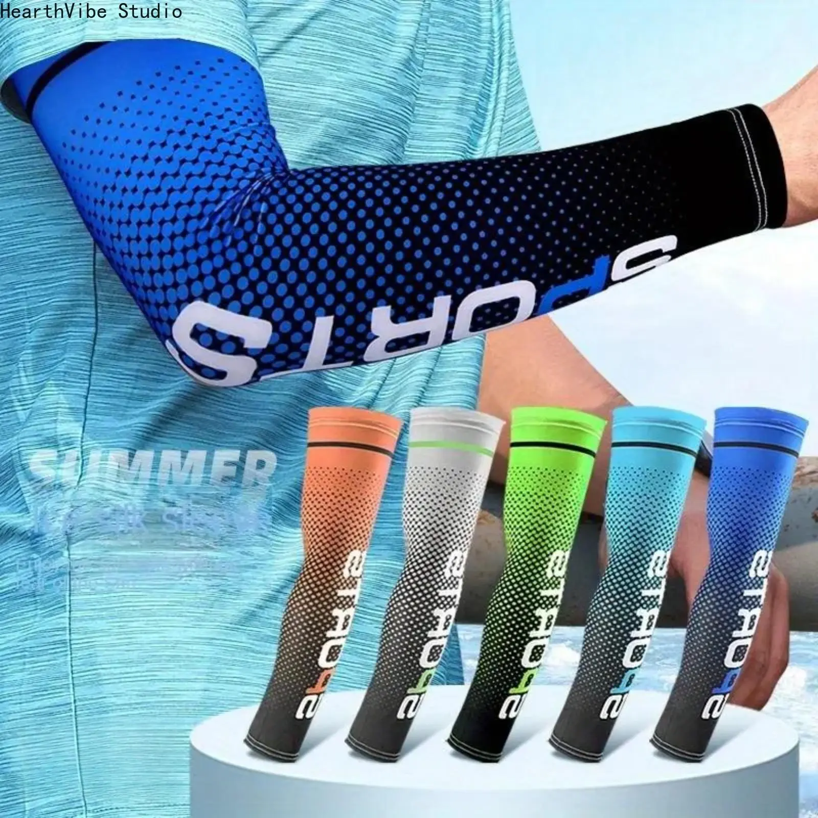 Arm Sleeves 5-Pack for Men & Women, Cooling UV Sun Protection Sports Sleeve, Elastic Breathable Ice Silk with Compression for Golf & Driving, Uv Arm Sleeves