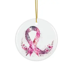 Pink Ribbon Awareness, Breast Cancer Support Gift, Christmas Tree Decor, Cancer Ribbon Decor, Cancer Decoration ornaments ceramic Glossy keepsake festive holiday tinsel tree