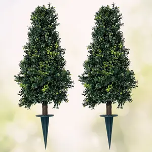 2-Pack 31" Artificial Boxwood Shrubs - Realistic Fake Plants for Indoor Outdoor Decor Garden Landscaping Patio Yard Greenery No Pots Included Premium Quality UV Resistant Weather Resistant Instant Greenery