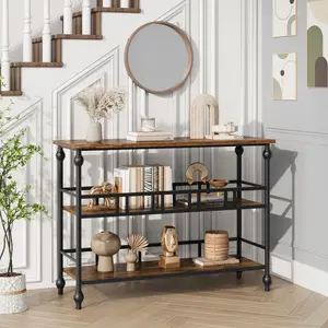 43" Narrow Console Table - 3 Tier Sofa Table with Open Storage Shelves, Wooden Entryway Tables Behind Couch Side Tables for Hallway  - Brown