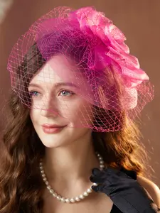 Elegant Round Hat Wide Brim Tea Party Hat with Artificial Feather Decoration, Decorative Headband in Multiple Colors Available