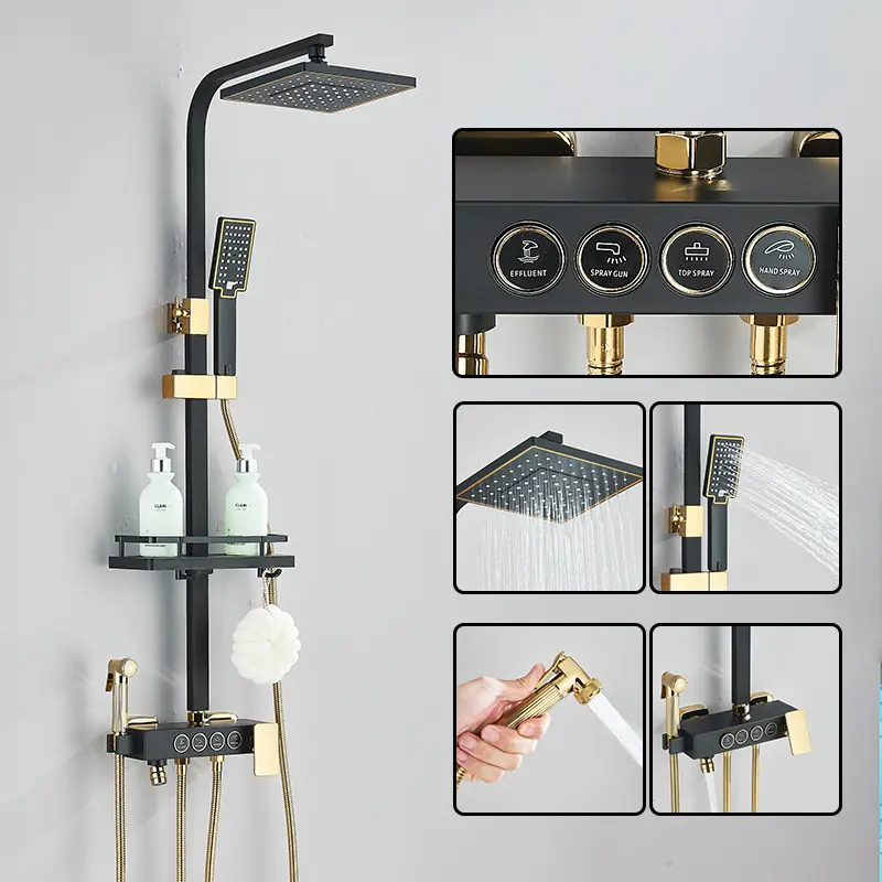 Premium Modern Brass Shower Suite, Wall-Mounted 4-Function Bathtub Shower Faucet with Hot And Cold Water Mixer, Features 8-Inch Rain Showerhead And Practical Handheld Shower, Exposed Brass End for Modern Bathrooms