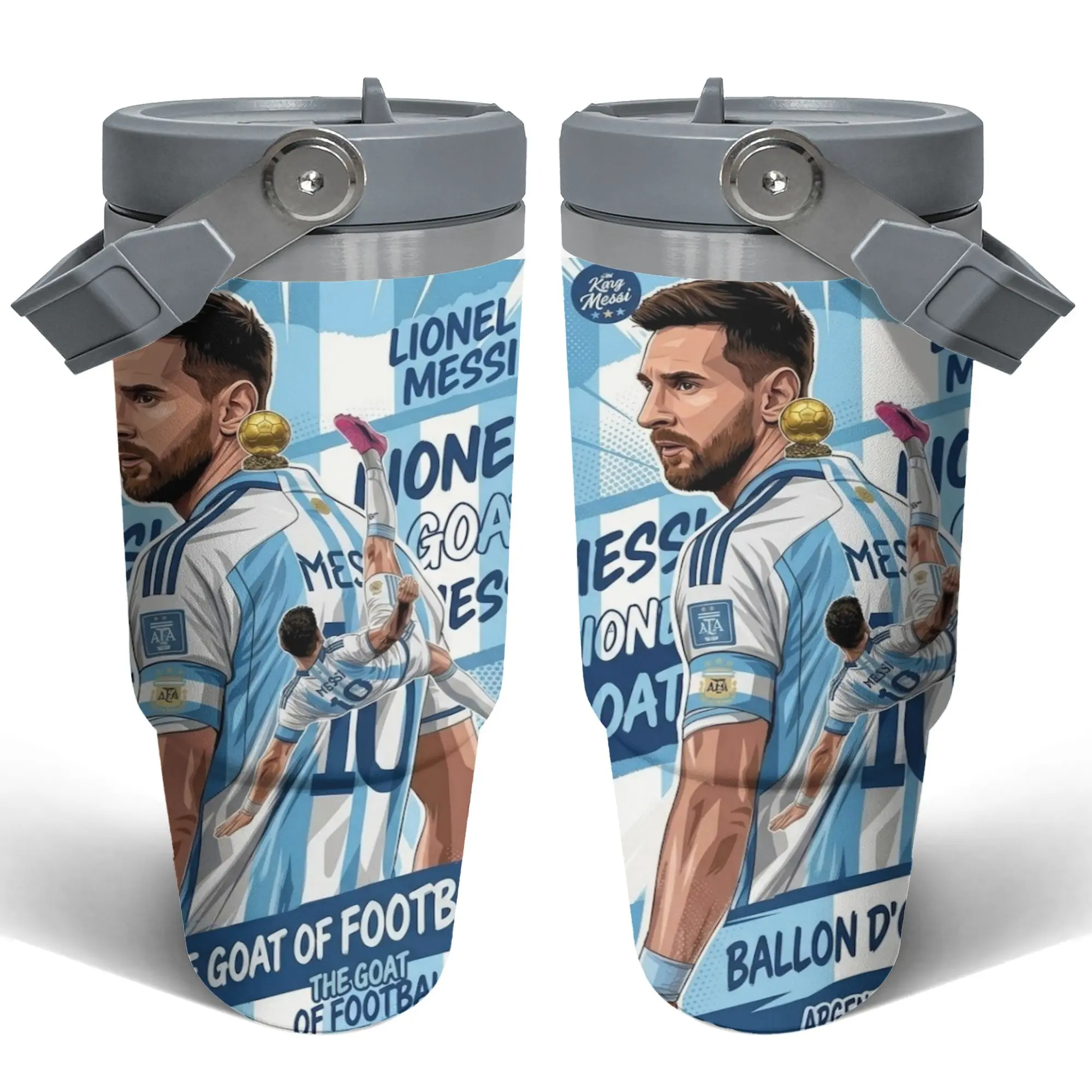 Messi Football Print Insulated Leakproof Tumbler - 30oz Sturdy Sports, 20oz Skinny Straight Cups with Fan Art, Handle, Lid, Straw, Straw Brush, Reusable Stainless Steel Coffee Gift for Husband, Portable, Ready for Gym, Road Trips, TV, Ready For Gym, Road