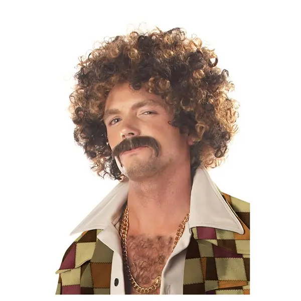 Disco Dirt Bag Wig and Mustache for Men