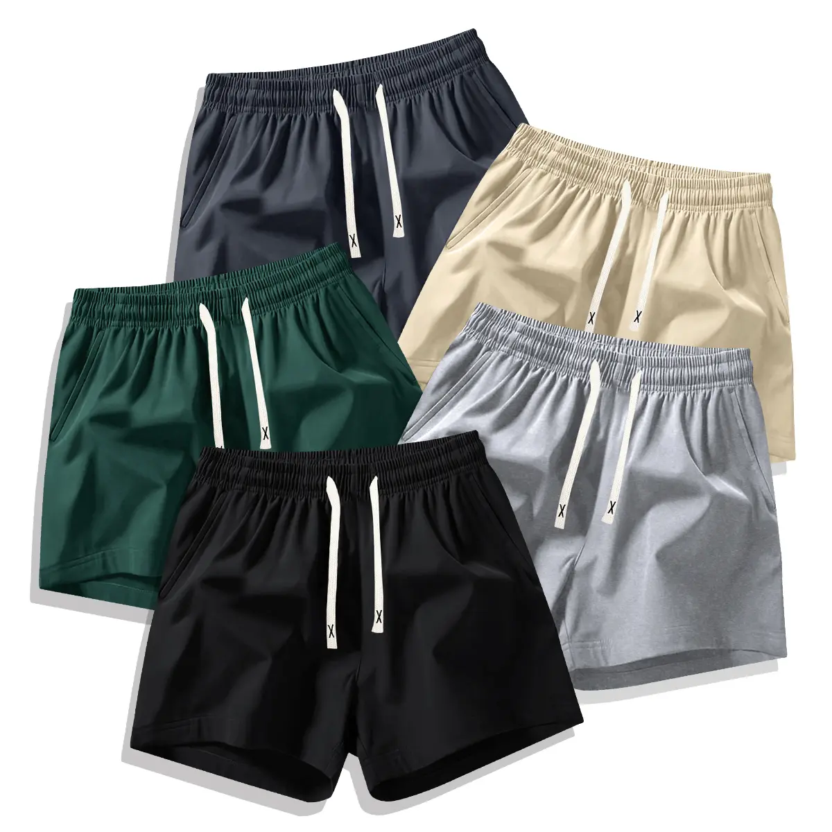 5-Pack Men's Shorts, Chic Solid-Color Lightweight Sporty Style with Elastic Waistband and Drawstring for Outdoor Activities, Sporty Chic, Elastane, Sweet, Elegant, Modest, Tribal, Athletic, Activewear Men's Shorts