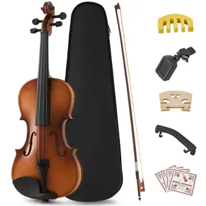 High-end handmade professional student violin 4/4 full-size set, stable and full tone, original acoustic violin, solid wood violin, smooth surface, complete accessories, is an ideal and unique gift for musicians. Student starter set (beginner A level, 4/4